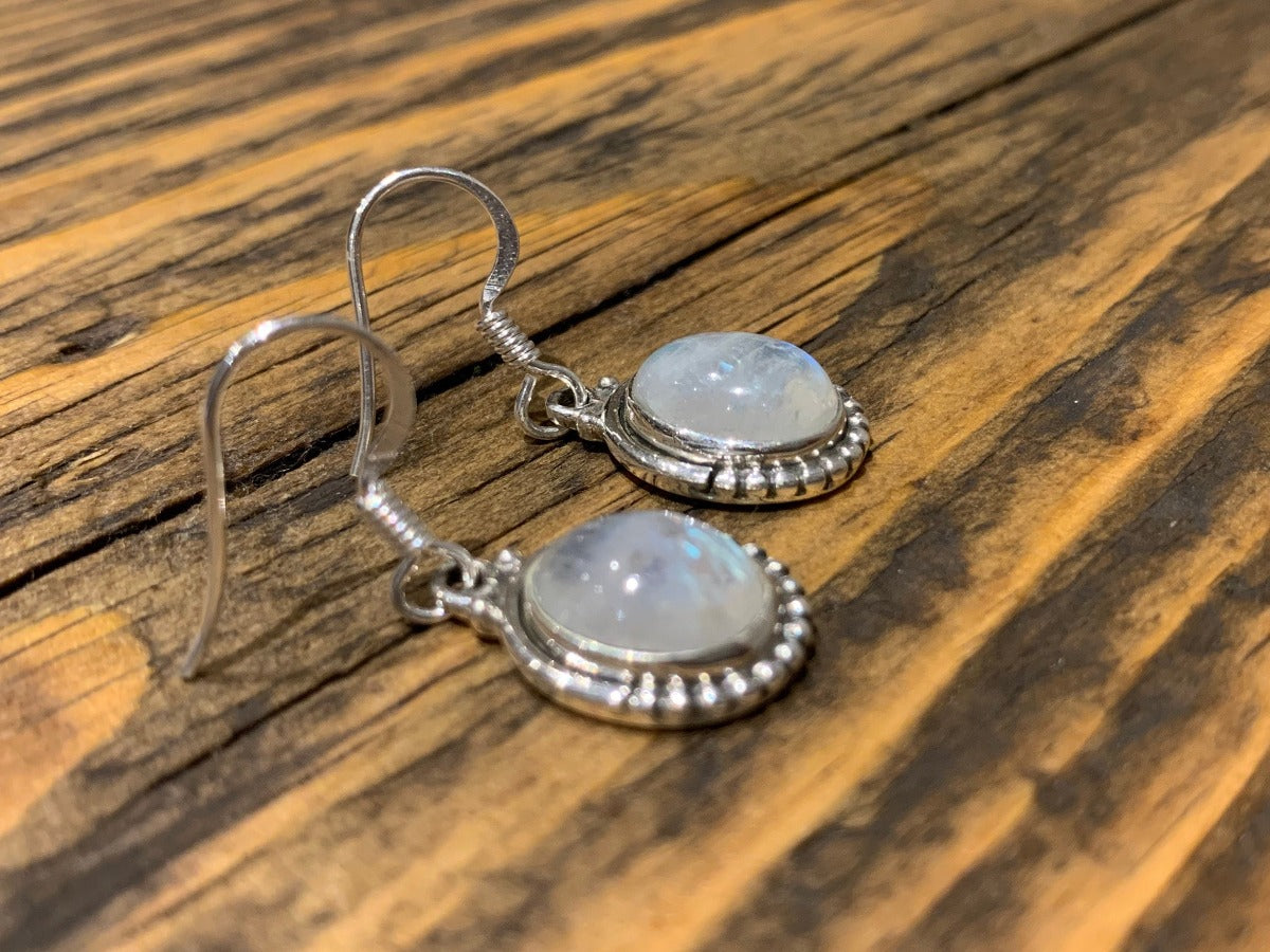 Small Oval Moonstone Earrings in Delicate Silver Detail by Springwaves