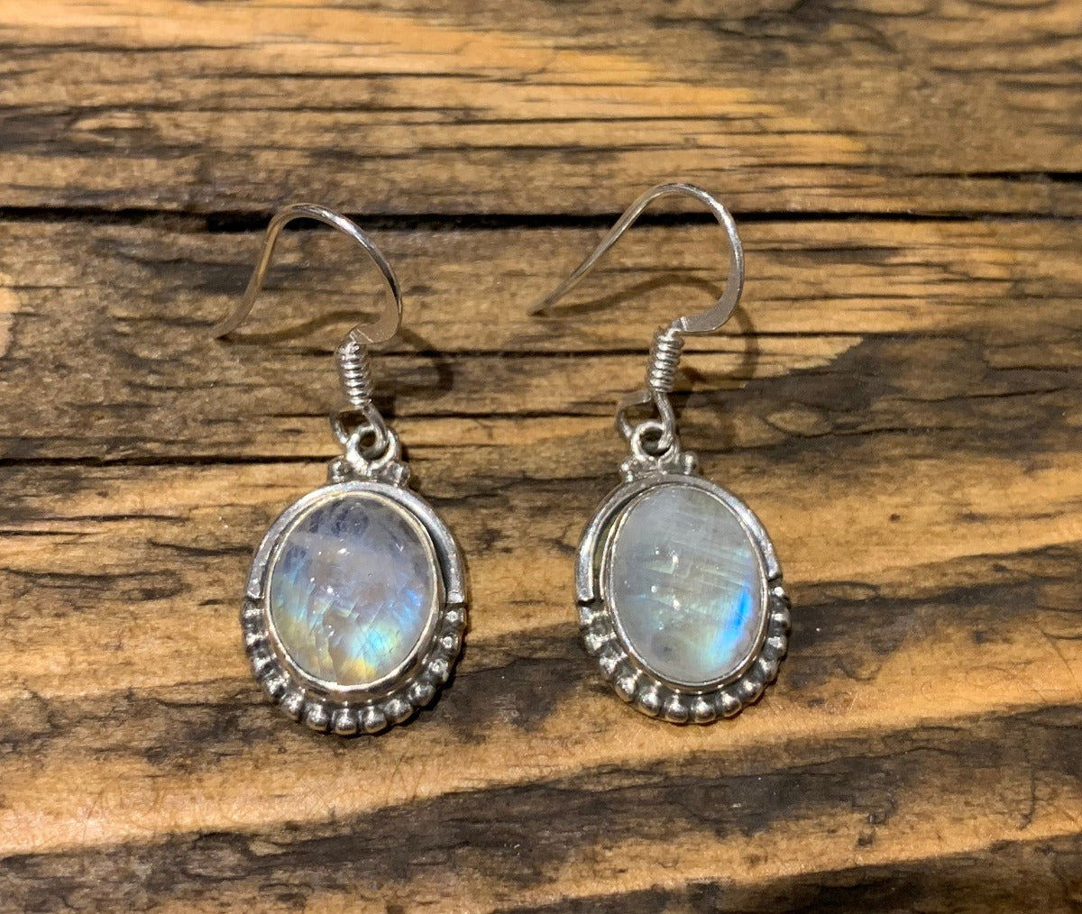 Small Oval Moonstone Earrings in Delicate Silver Detail by Springwaves