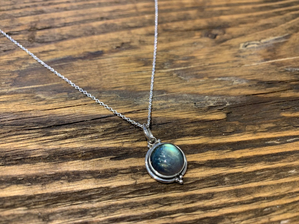 Delicate Round Labradorite Black Moonstone Silver Necklace by Springwaves
