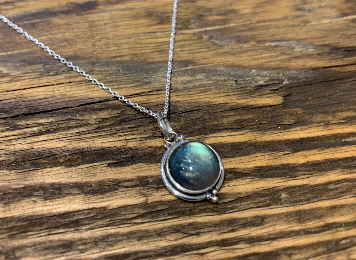 Delicate Round Labradorite Black Moonstone Silver Necklace by Springwaves