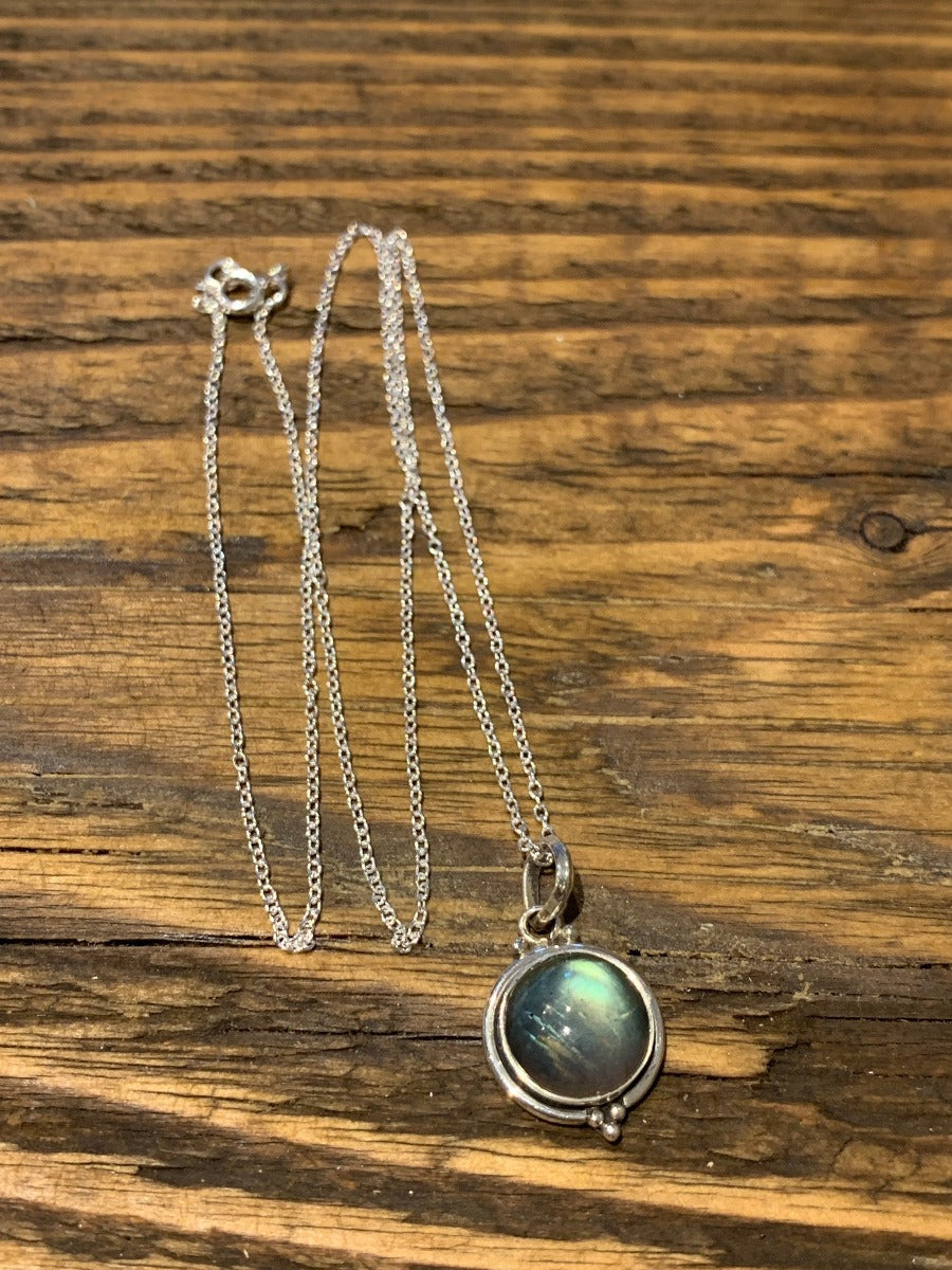 Delicate Round Labradorite Black Moonstone Silver Necklace by Springwaves