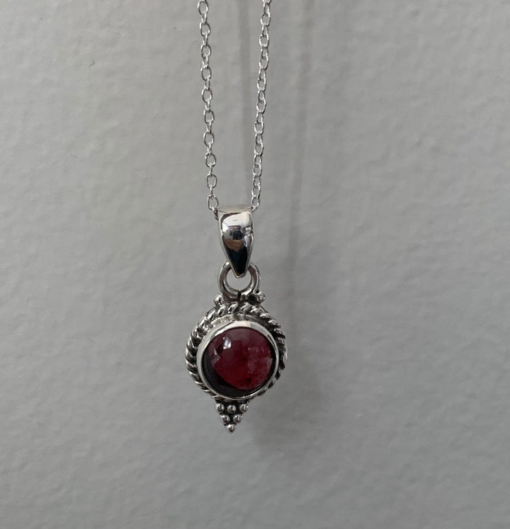 Boho Garnet Round Pendant Necklace