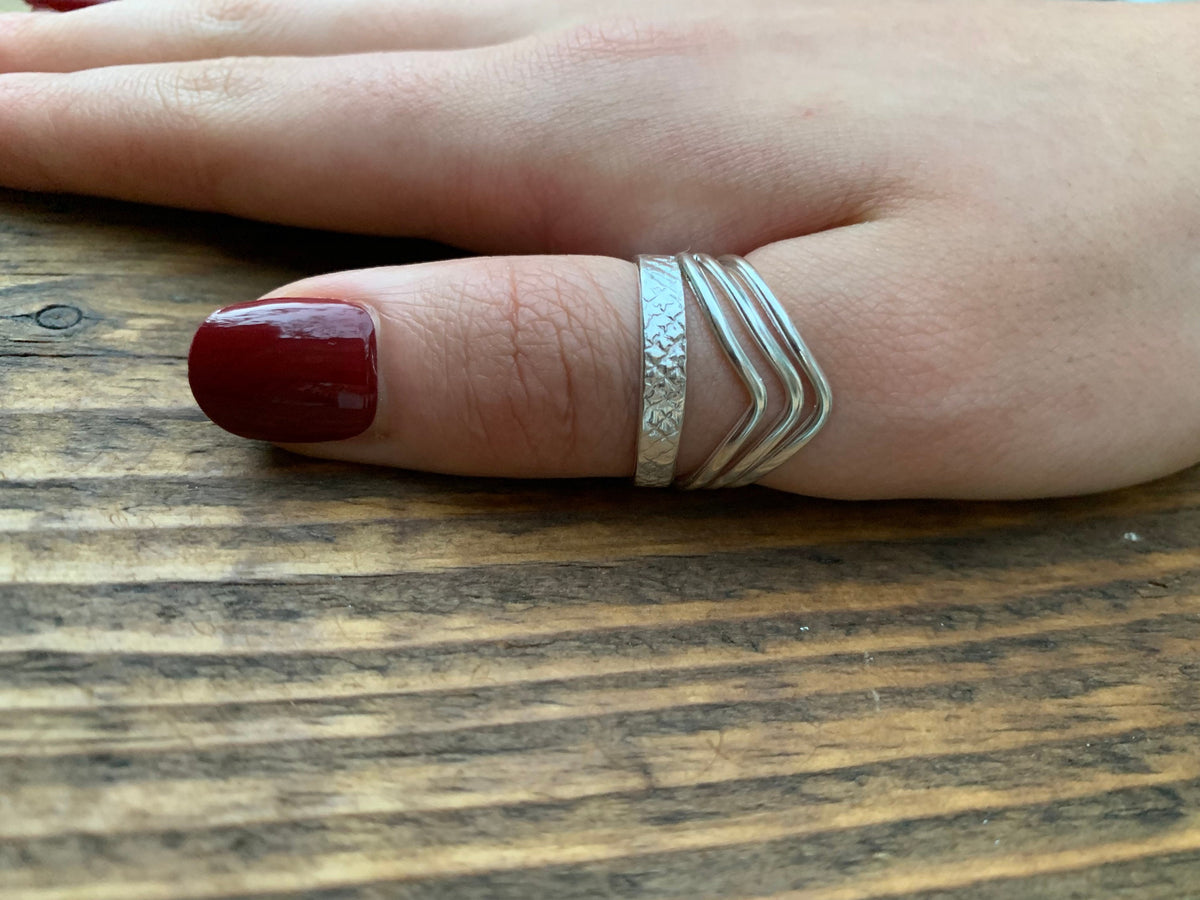 Sterling Silver Statement Chevron Band Ring-Adjustable
