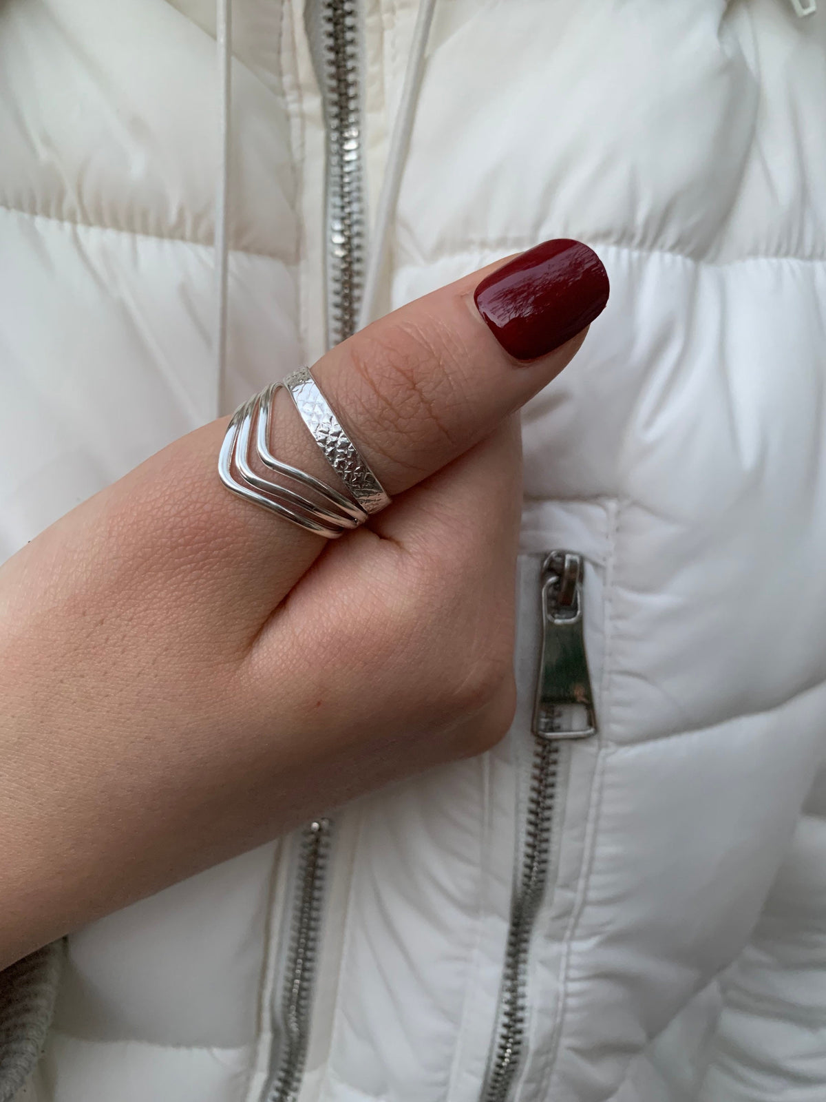 Sterling Silver Statement Chevron Band Ring-Adjustable
