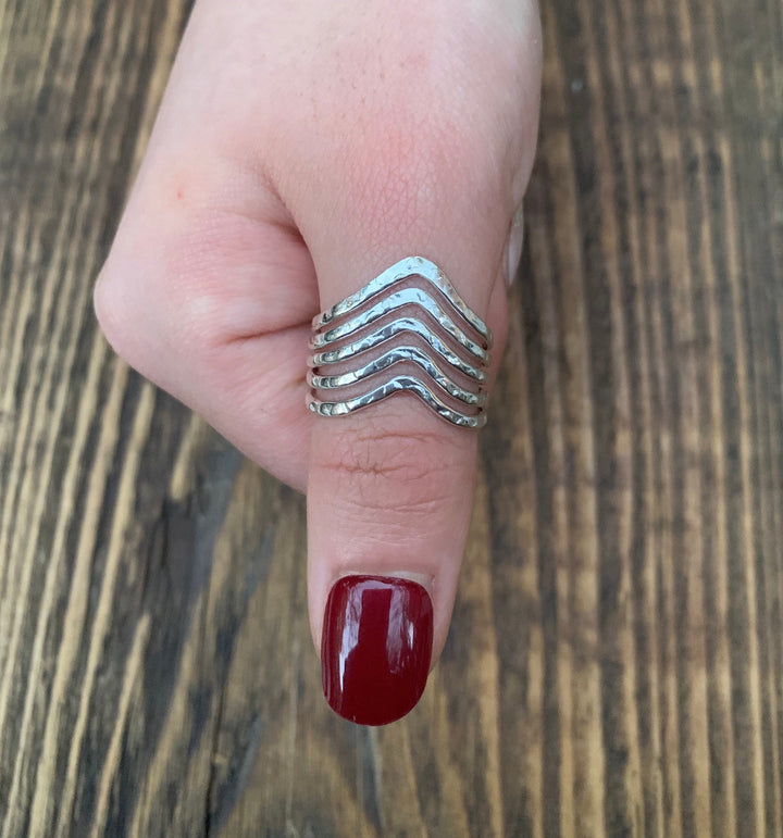 Silver Multi Band Chevron Wave Ring, Adjustable Thumb Ring