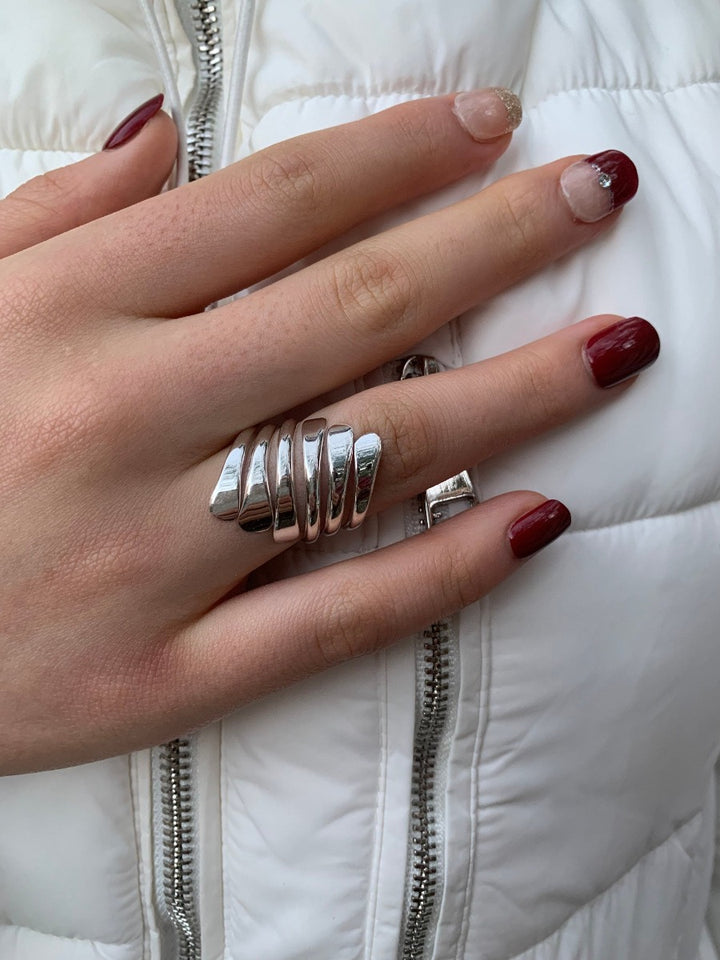 Modernist Sterling Silver Fan Wrap Ring