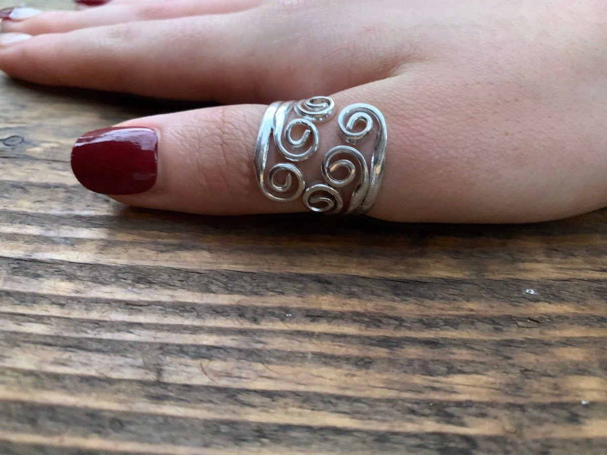 Adjustable Wrap Wave Silver Ring by Springwaves