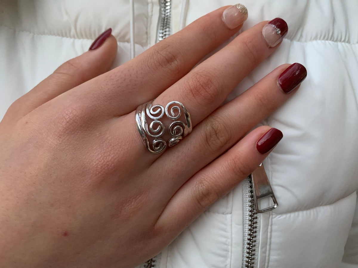 Adjustable Wrap Wave Silver Ring by Springwaves