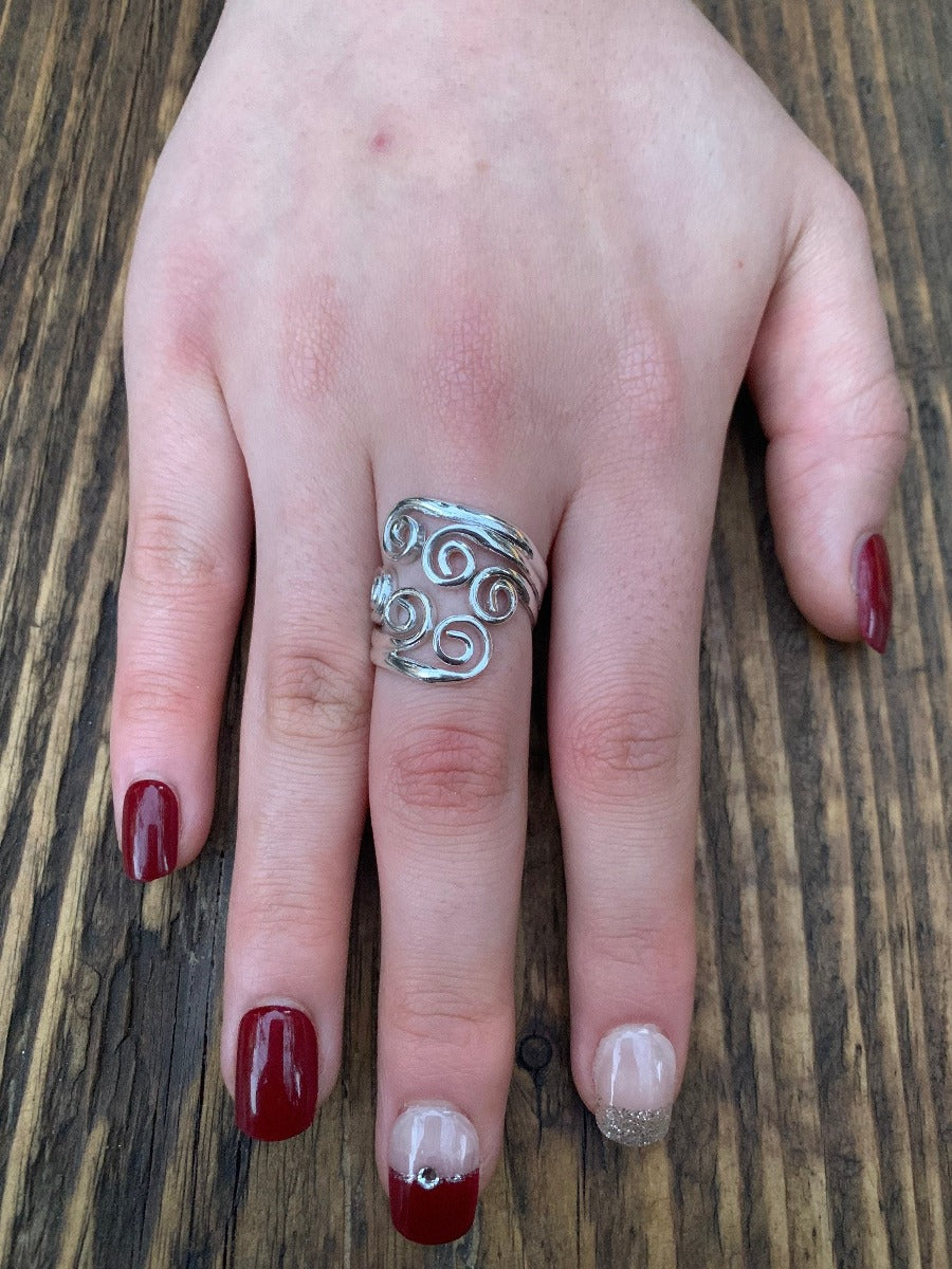 Adjustable Wrap Wave Silver Ring by Springwaves