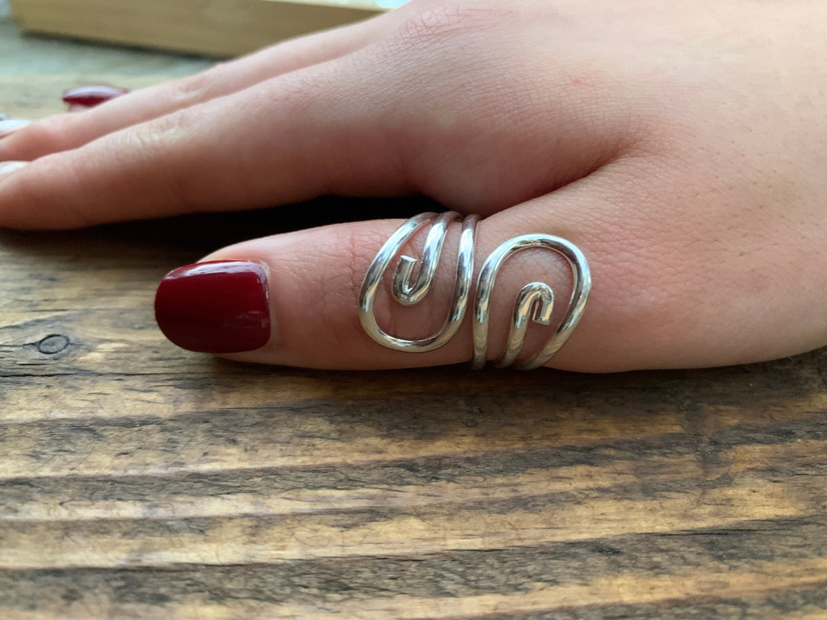 Sterling Silver Wrap Wave Ring-Adjustable Ring