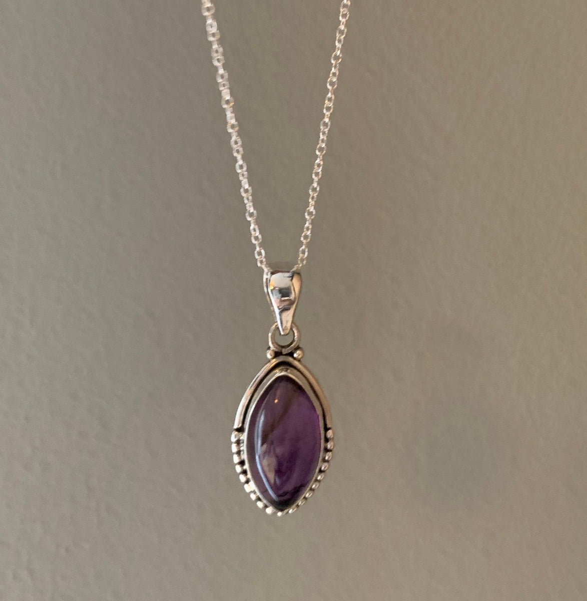 Sterling Silver Almond Amethyst Necklace by Springwaves