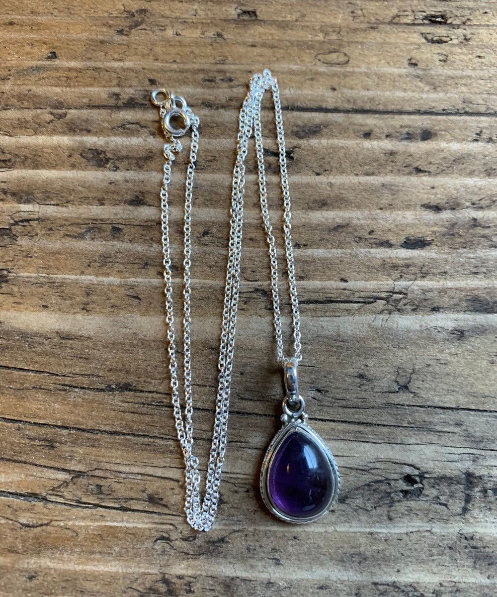 Amethyst Teardrop Silver Pendant Necklace by Springwaves