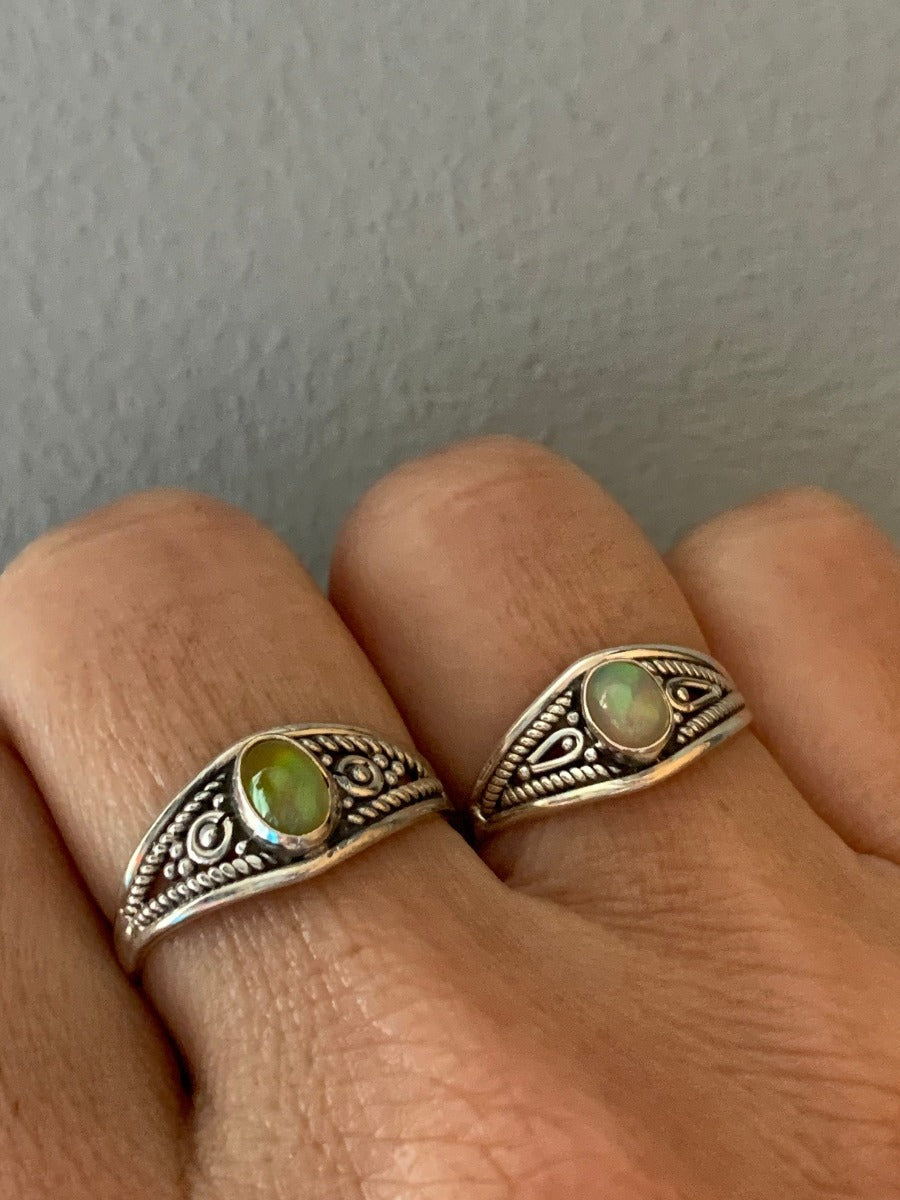 Boho Ornate Oval Ethiopian Opal Silver Ring by Springwaves