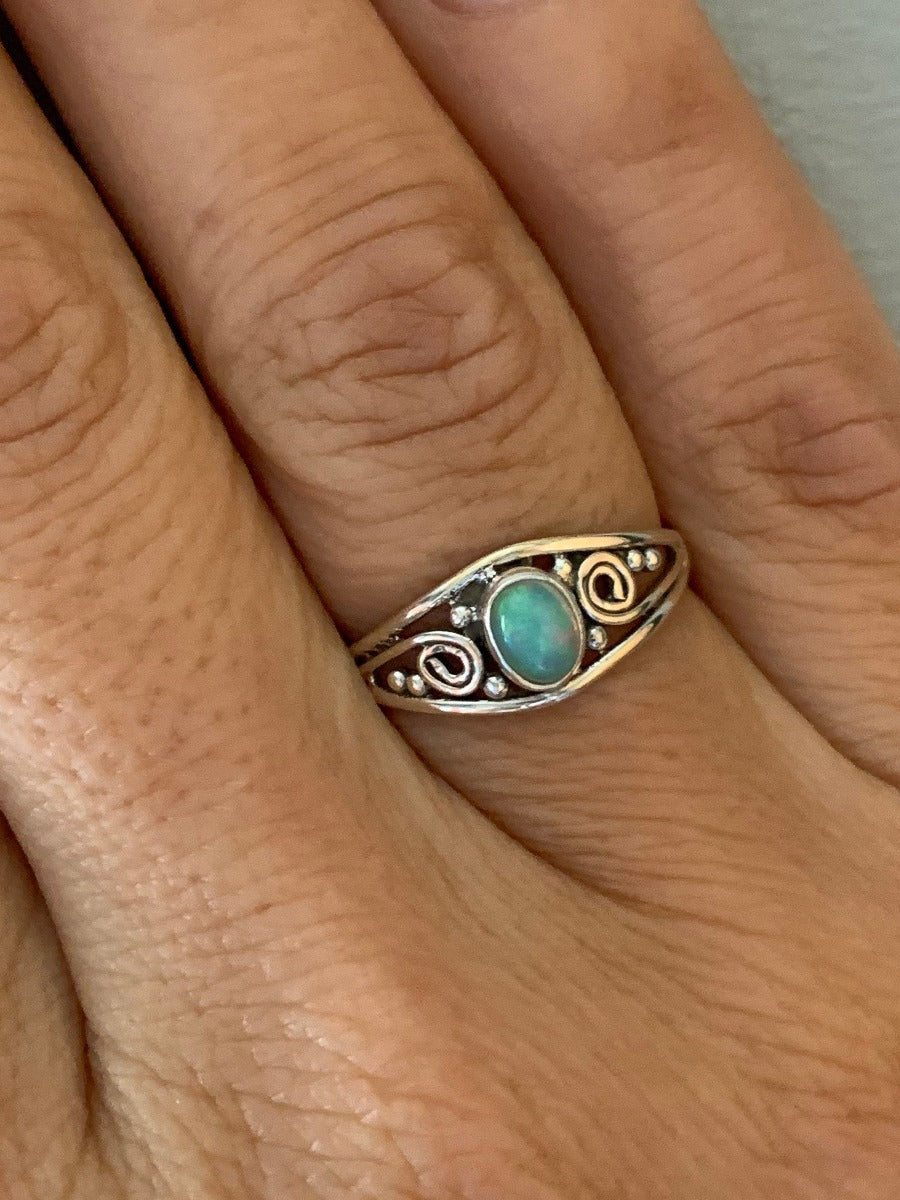 Boho Ornate Oval Ethiopian Opal Silver Ring by Springwaves