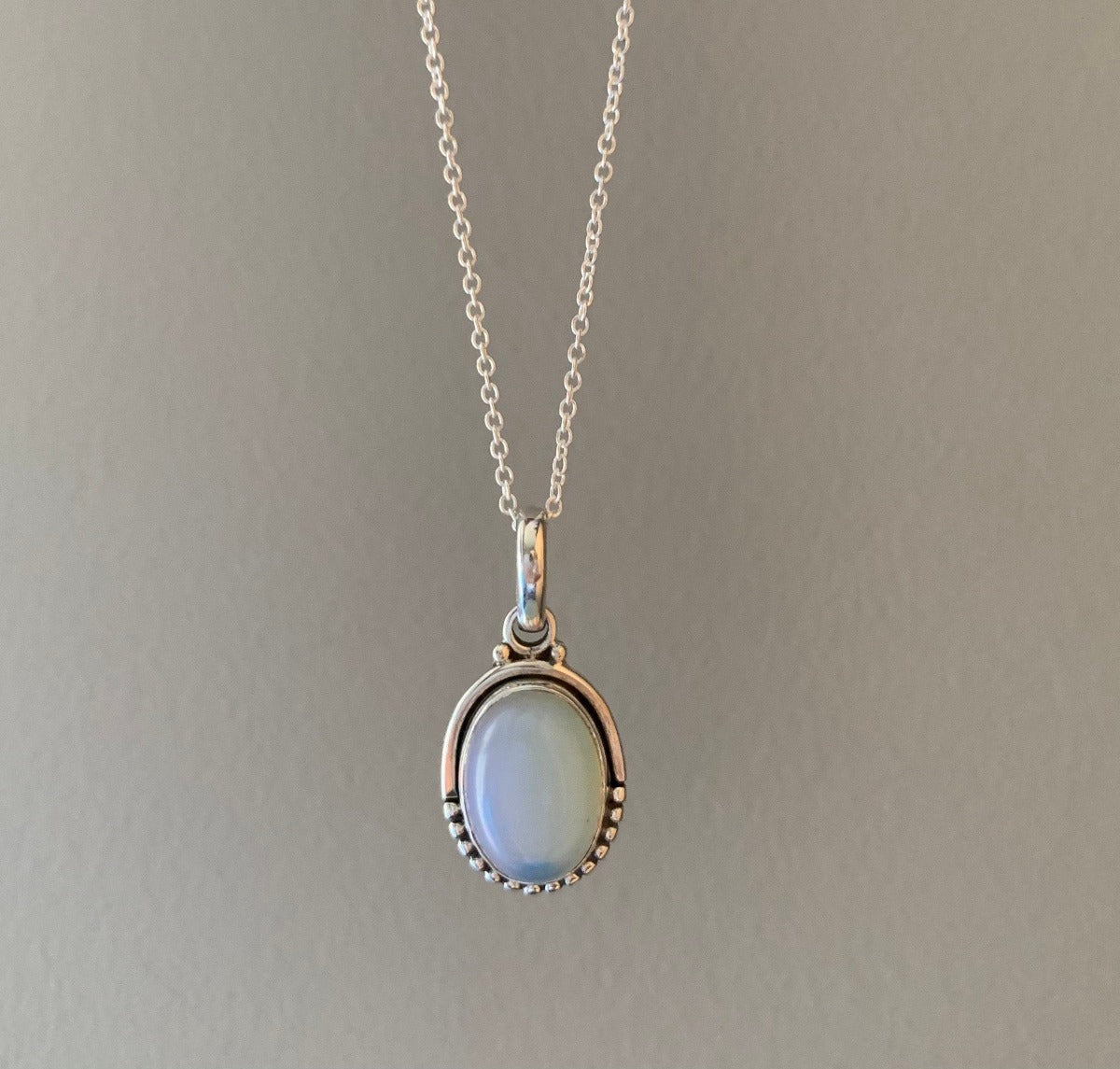 Sterling Silver Oval Opalite Necklace by Springwaves
