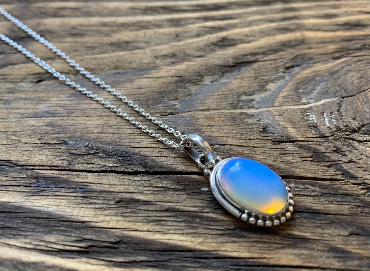 Sterling Silver Oval Opalite Necklace by Springwaves