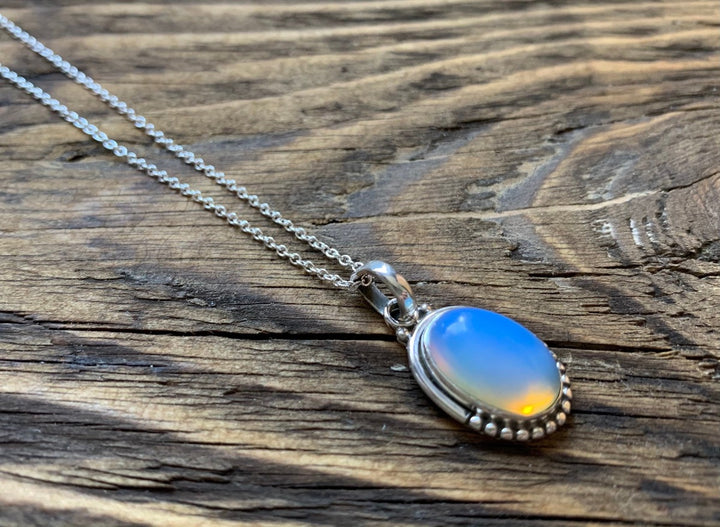 Opalite Oval Dot Silver Necklace