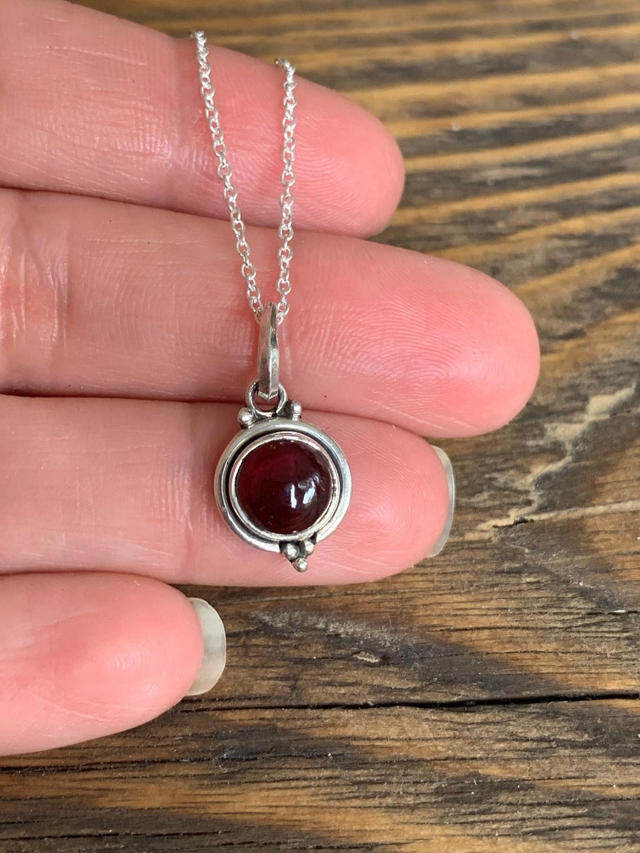 Delicate Round Garnet Pendant Necklace by Springwaves