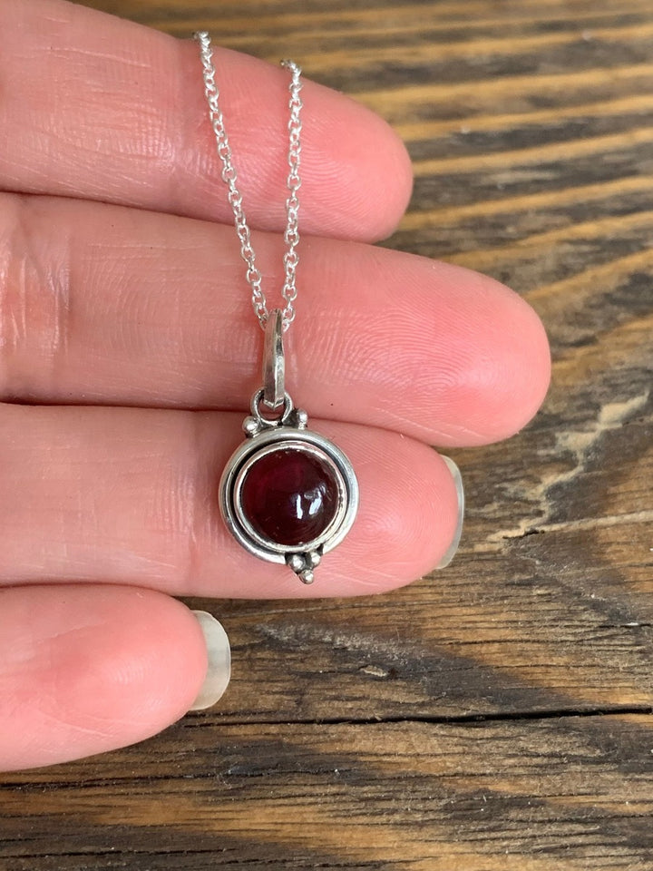 Dainty Round Garnet Pendant Necklace