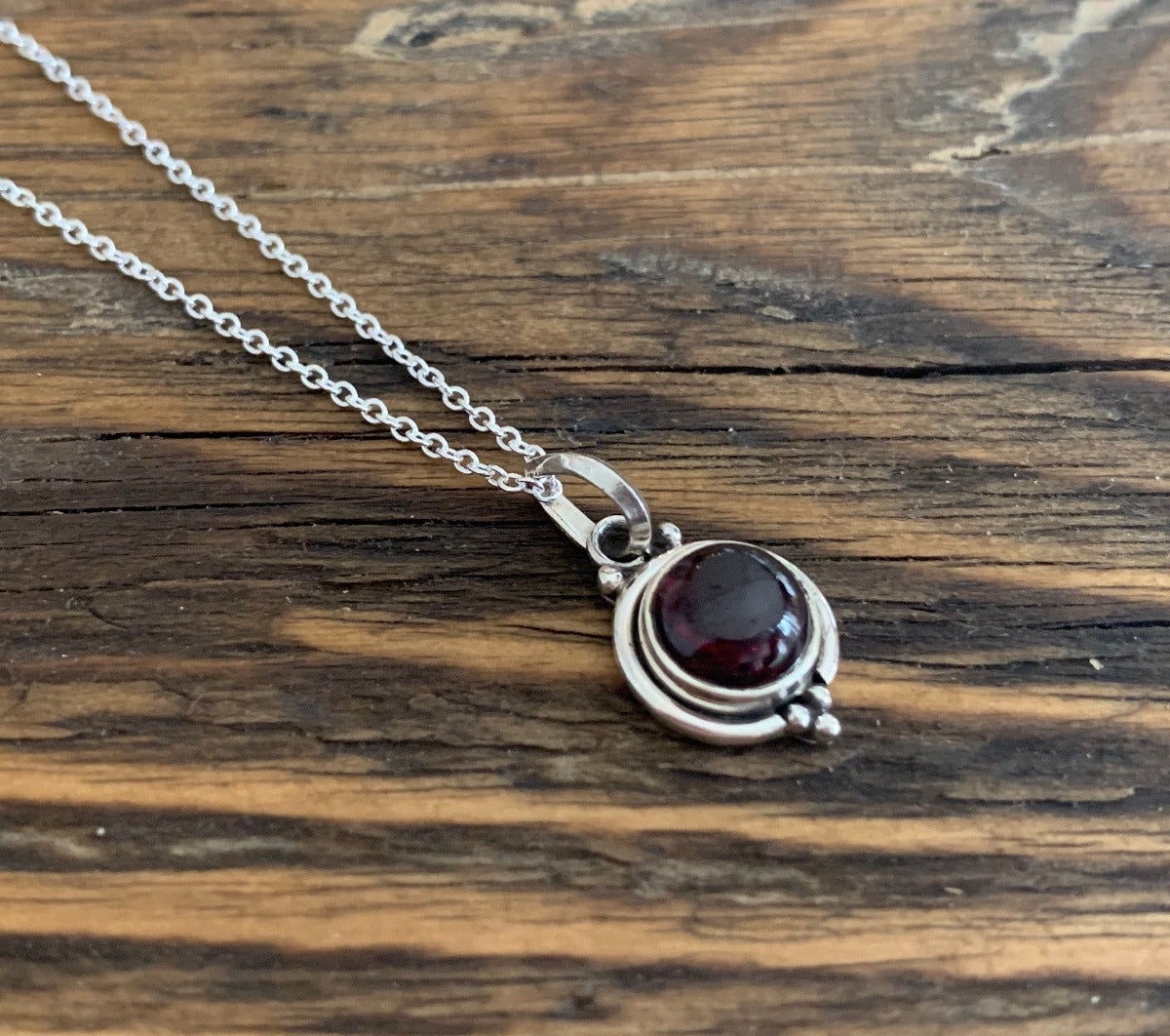 Delicate Round Garnet Pendant Necklace by Springwaves