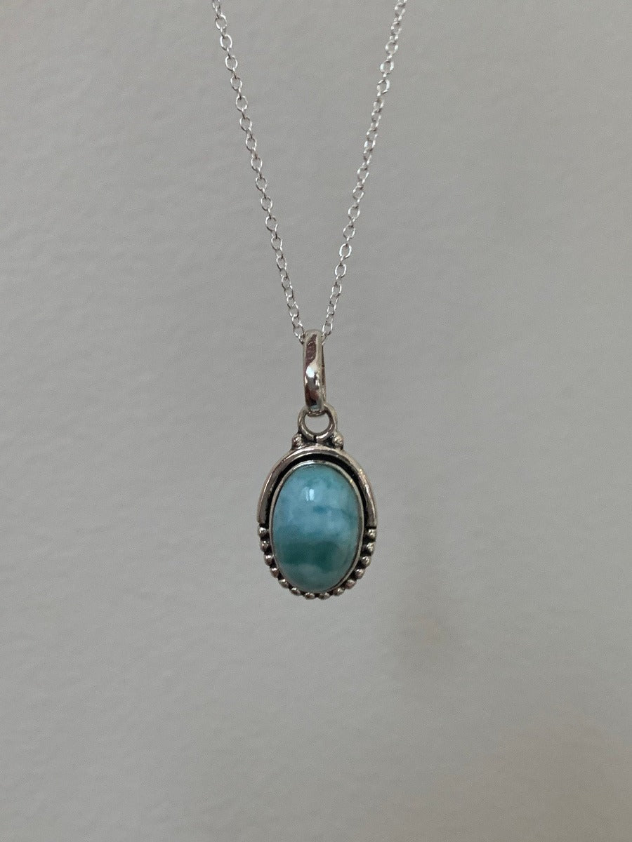 Sterling Silver Oval Larimar Necklace by Springwaves