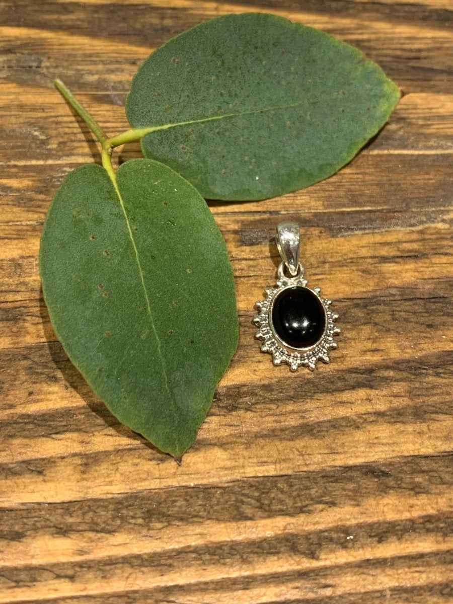 Sterling Silver Oval Starburst Black Onyx Necklace by Springwaves