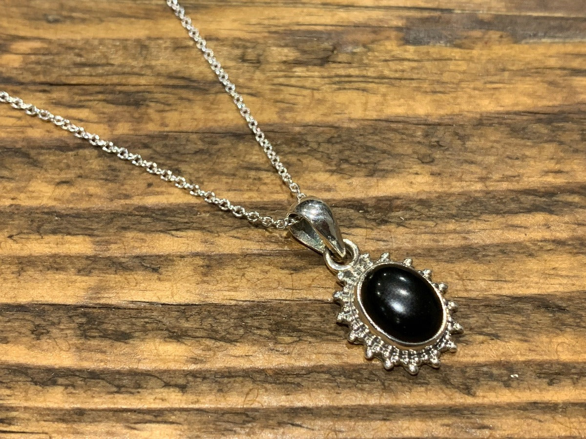 Sterling Silver Oval Starburst Black Onyx Necklace by Springwaves