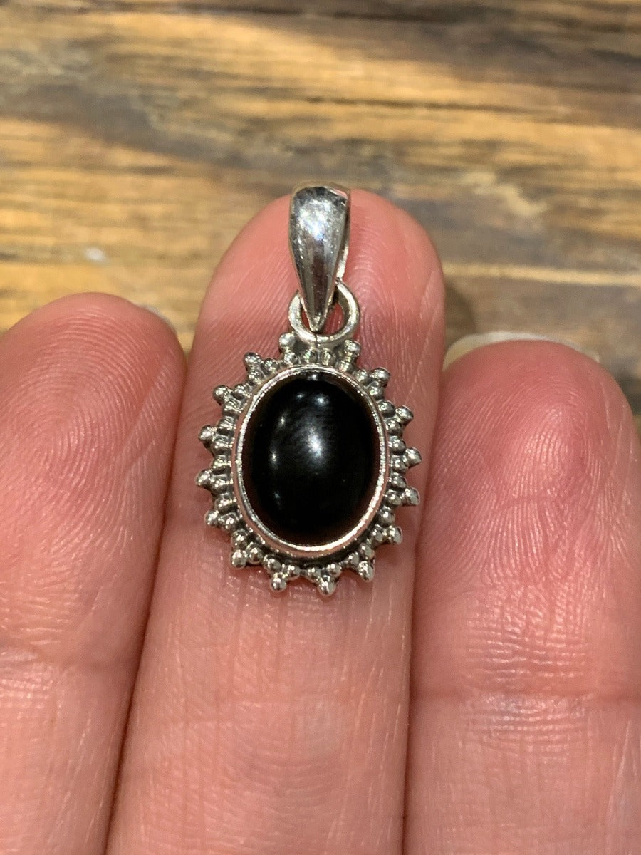 Sterling Silver Oval Starburst Black Onyx Necklace by Springwaves