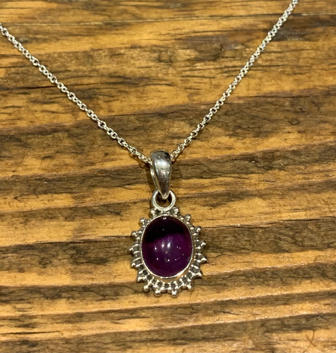 Sterling Silver Oval Starburst Amethyst Necklace by Springwaves
