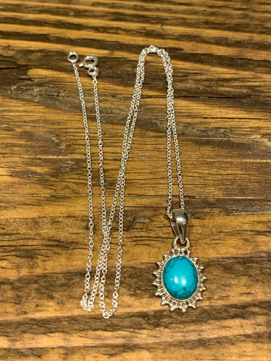 Sterling Silver Oval Starburst Turquoise Necklace by Springwaves