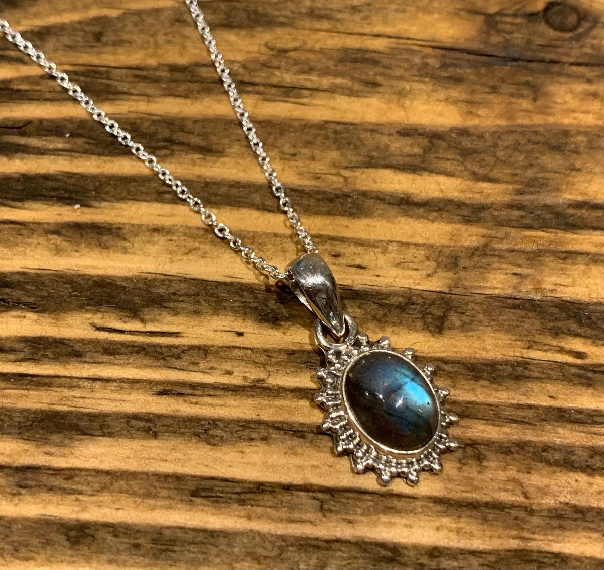 Sterling Silver Oval Starburst Labradorite Black Moonstone Necklace by Springwaves