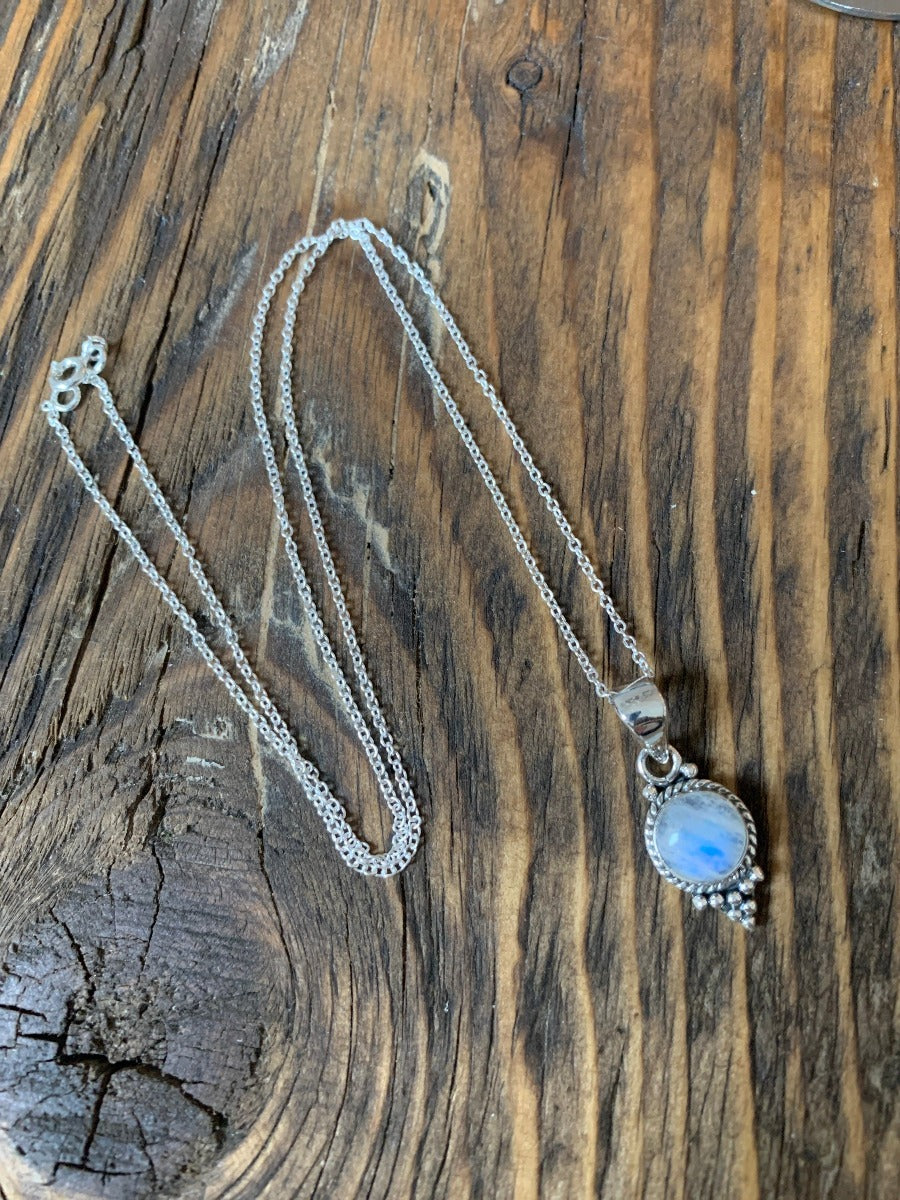 Dainty Sterling Silver Rainbow Moonstone Necklace by Springwaves