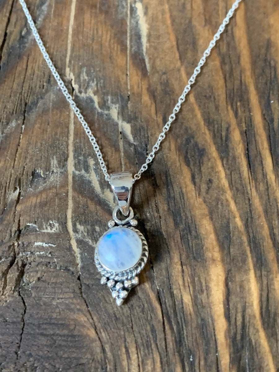 Dainty Sterling Silver Rainbow Moonstone Necklace by Springwaves