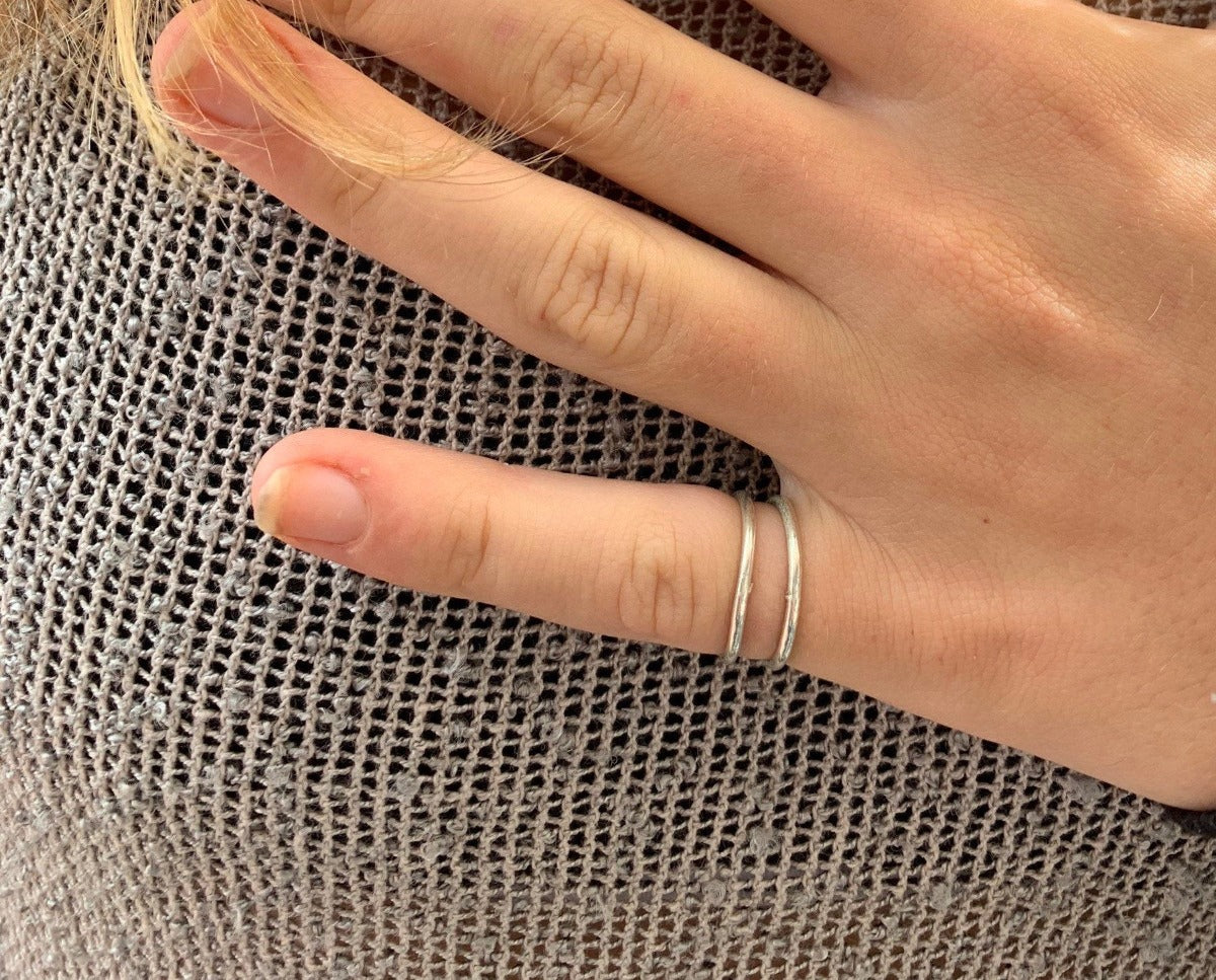 Silver Double Band Ring - Adjustable Fit for Pinky, Midi, Toe Ring by Springwaves