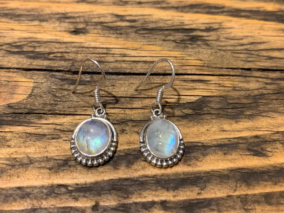 Small Oval Moonstone Earrings in Delicate Silver Detail by Springwaves
