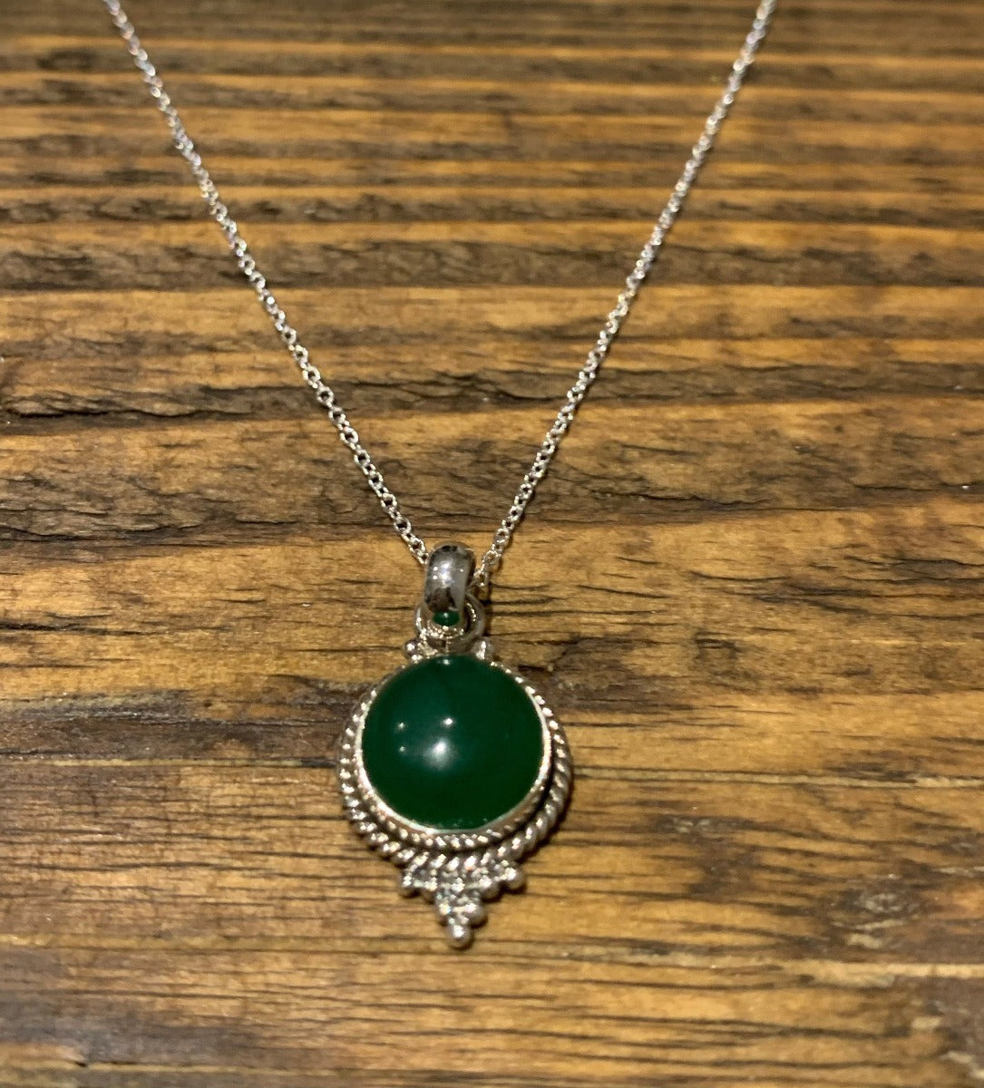 Bohemian Round Green Onyx Sterling Silver Necklace by Springwaves