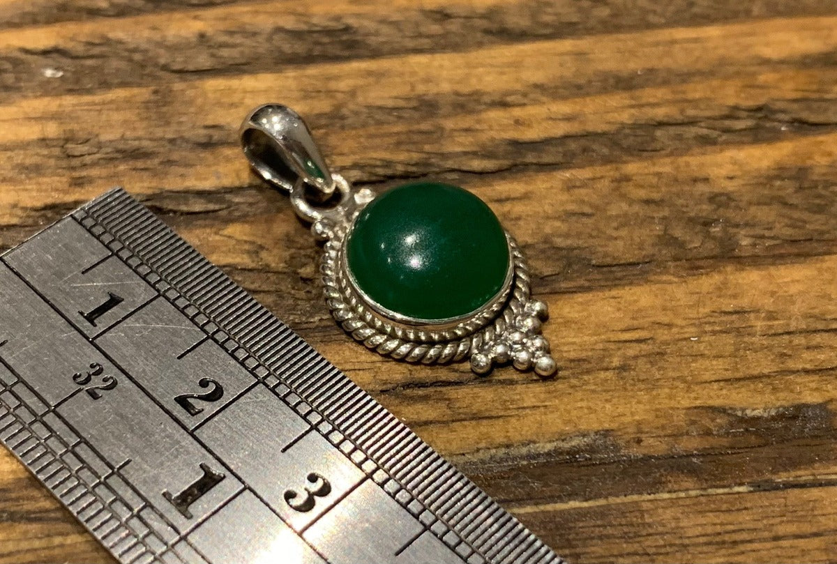 Bohemian Round Green Onyx Sterling Silver Necklace by Springwaves