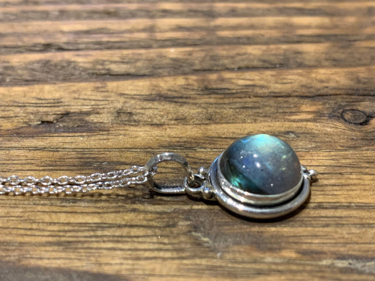 Delicate Round Labradorite Black Moonstone Silver Necklace by Springwaves