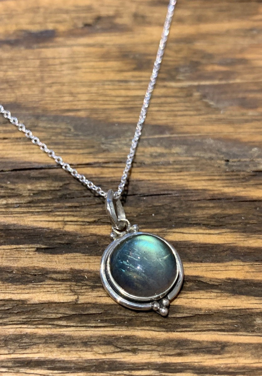 Delicate Round Labradorite Black Moonstone Silver Necklace by Springwaves