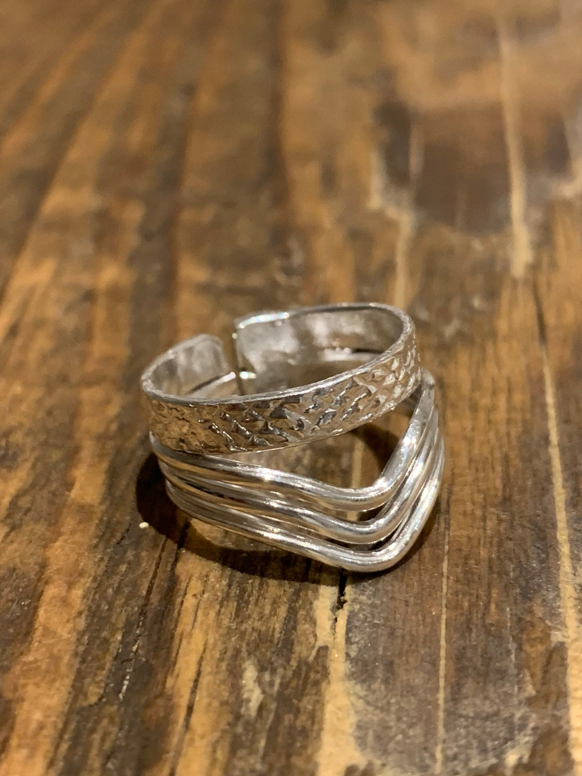 Sterling Silver Statement Chevron Band Ring-Adjustable