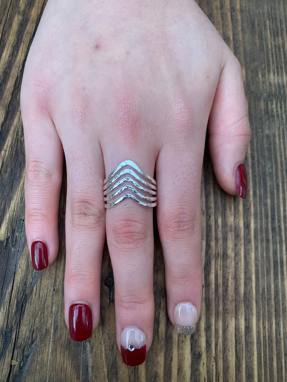 Silver Multi Band Chevron Wave Ring, Adjustable Thumb Ring