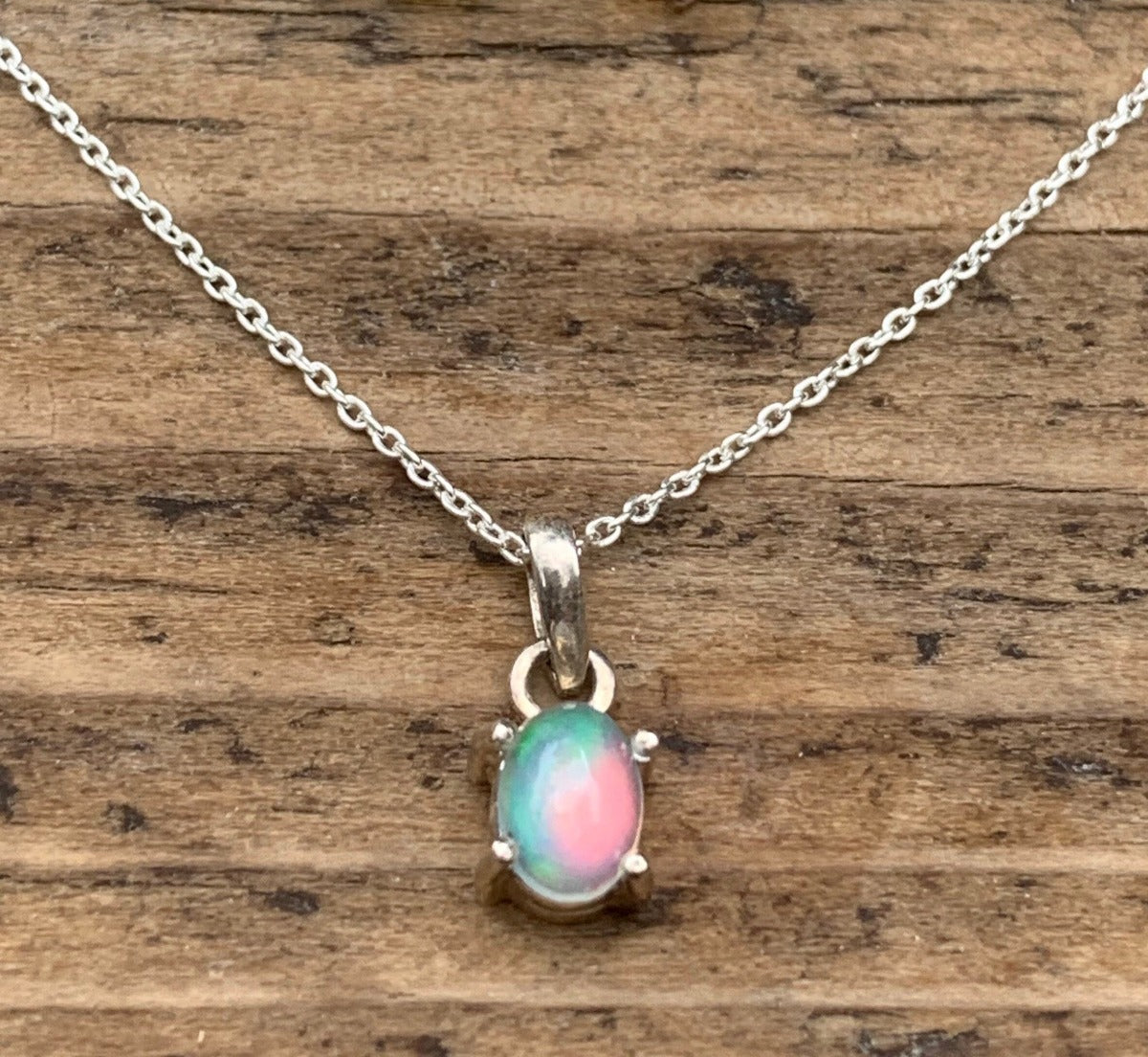 Tiny Minimalist Ethiopian Opal Necklace by Springwaves