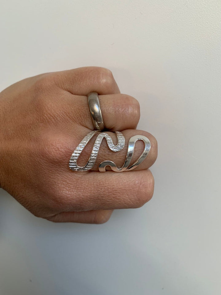 Modernist Serpentine Silver Wave Ring-Statement Ring