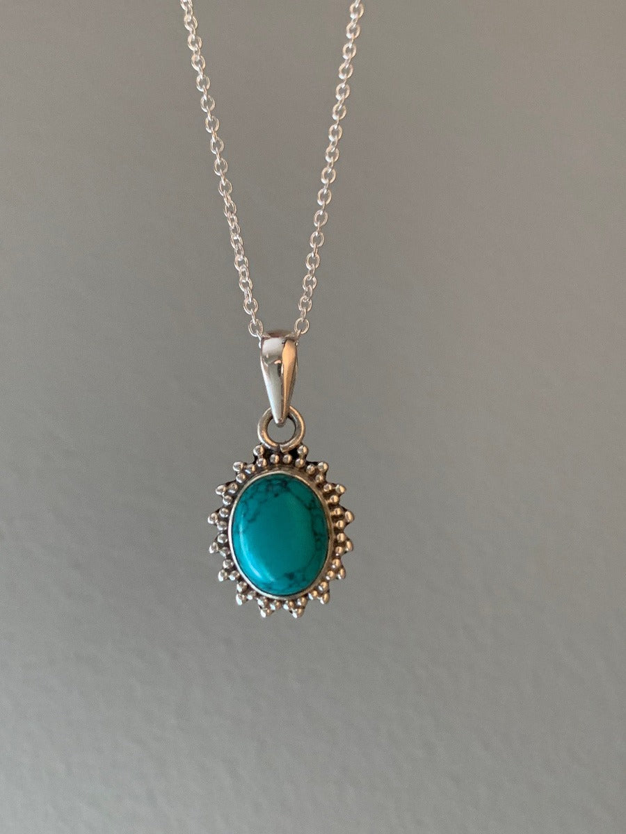 Sterling Silver Oval Starburst Turquoise Necklace by Springwaves