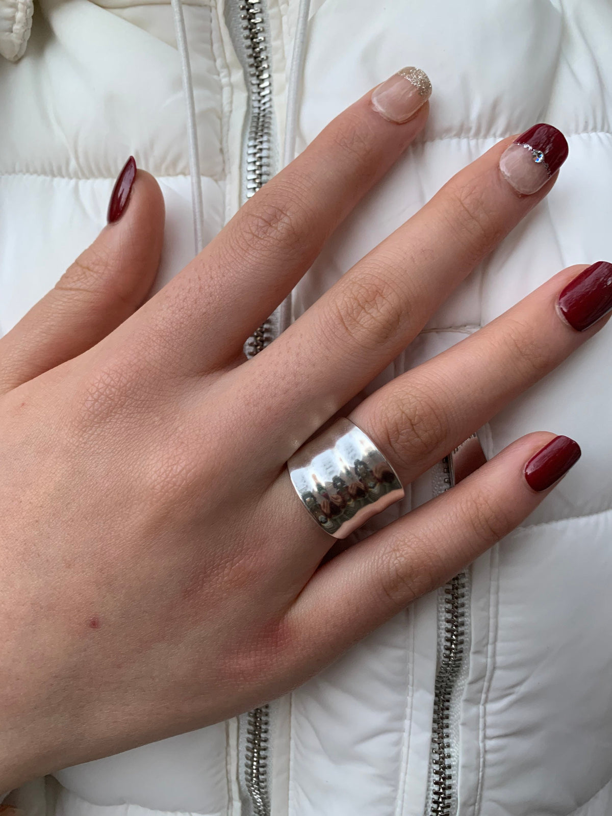 Sterling Silver Square Wave Effect Band Ring- Adjustable