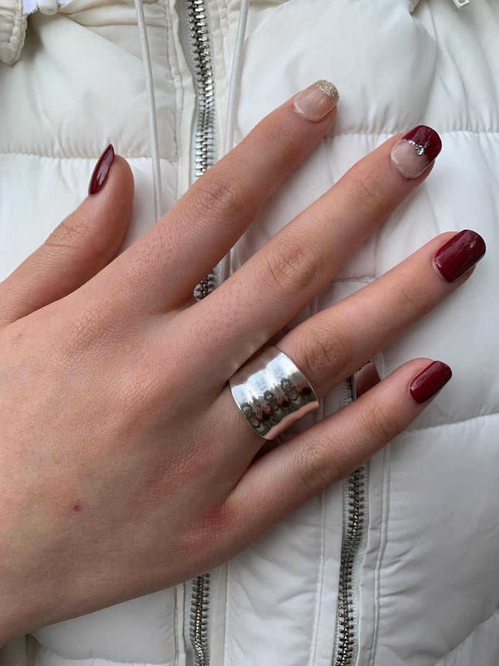 Sterling Silver Square Wave Effect Band Ring- Adjustable