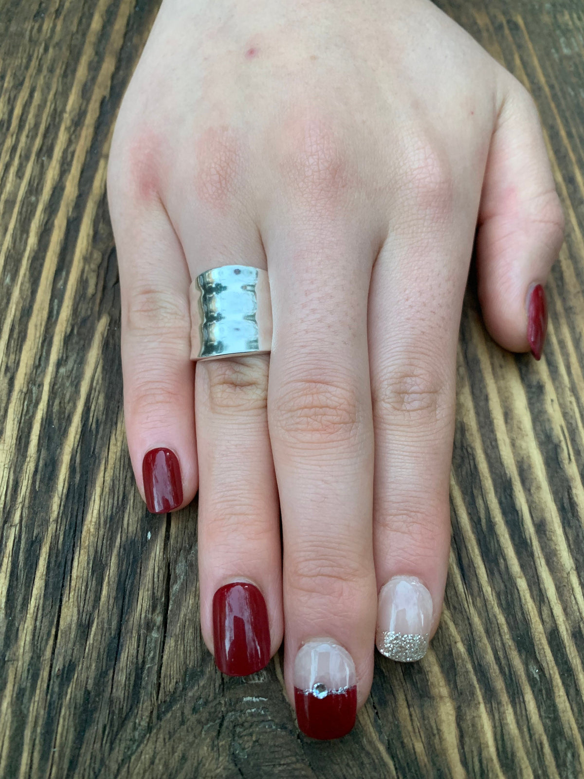 Sterling Silver Square Wave Effect Band Ring- Adjustable