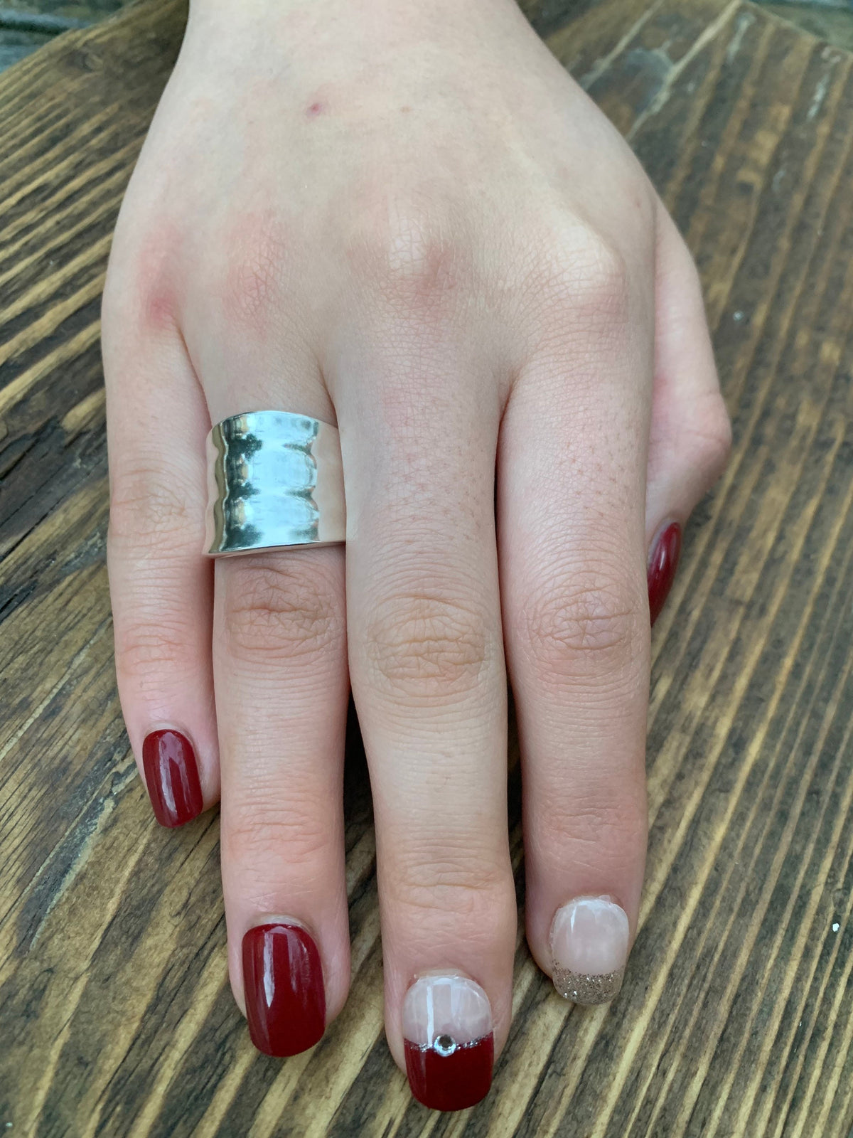 Sterling Silver Square Wave Effect Band Ring- Adjustable