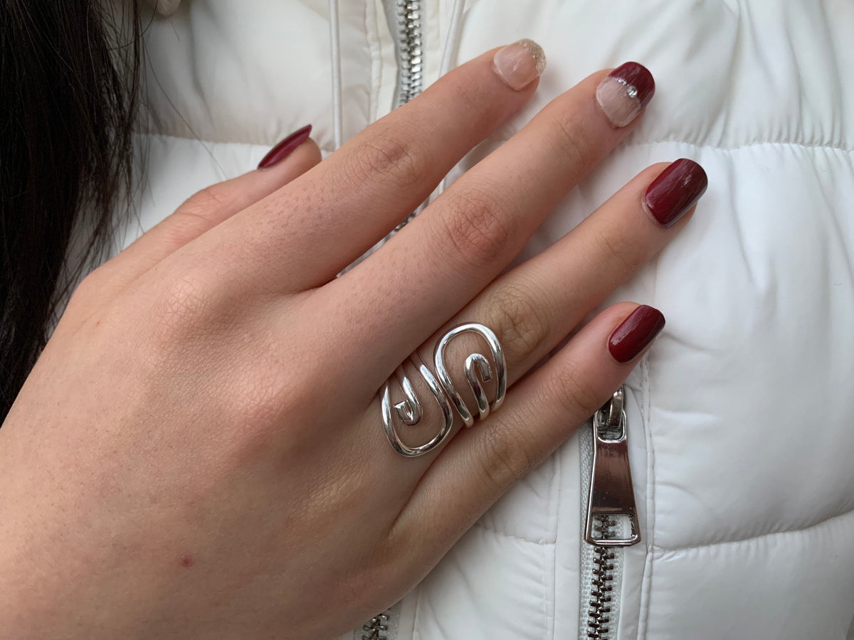 Sterling Silver Wrap Wave Ring-Adjustable Ring