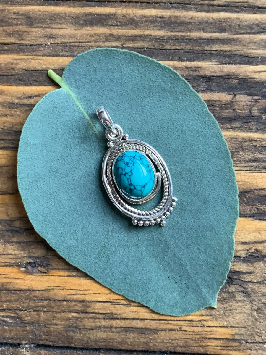 Boho Turquoise Ornate Oval Necklace by Springwaves